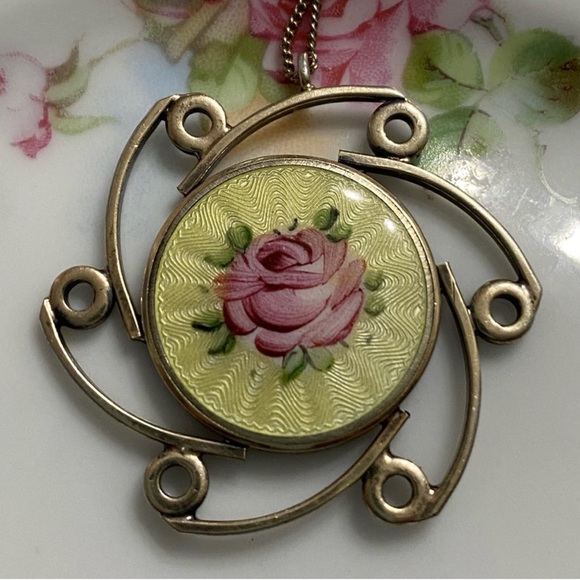 Large Vintage Guilloche/Sterling Pendant - Picture 2 of 4